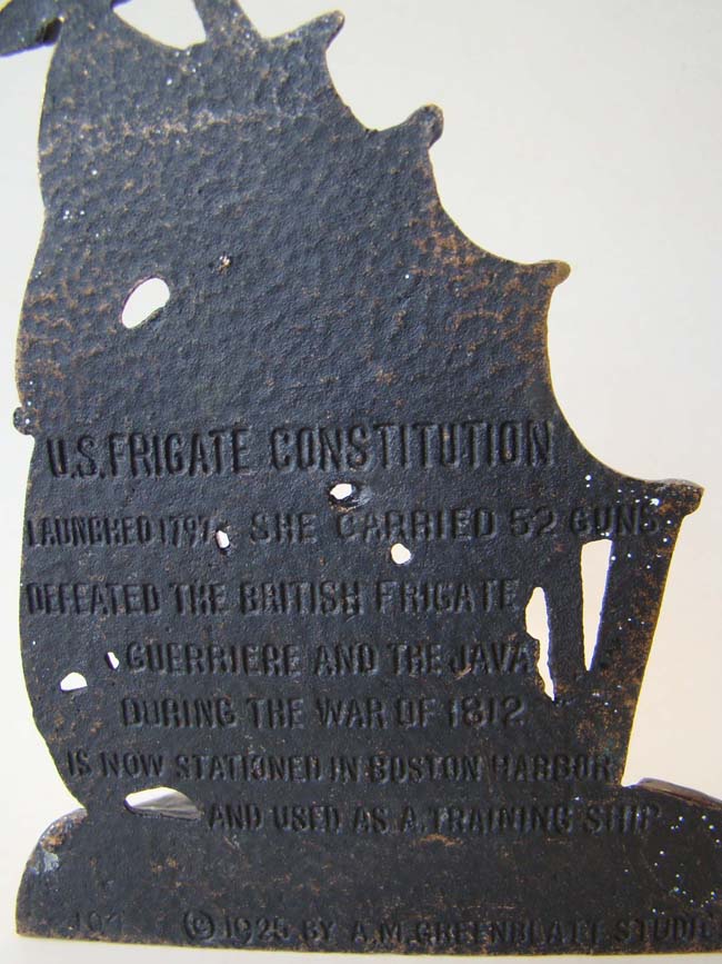 A fine pair of Bronze U S S Constitution bookends by the Greenblat Studios in 1925 — image 2